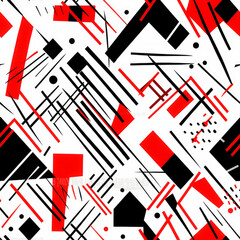 Abstract Geometric Shapes Of Red And Black On A White Background As A Seamless Fill Tile Created Using Artificial Intelligence
