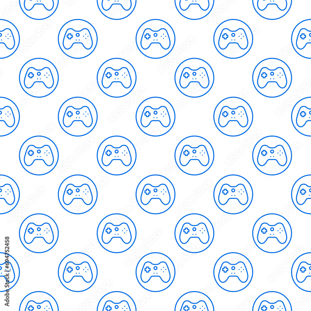 Poster game controller inside circle vector gamepad seamless pattern in outline style