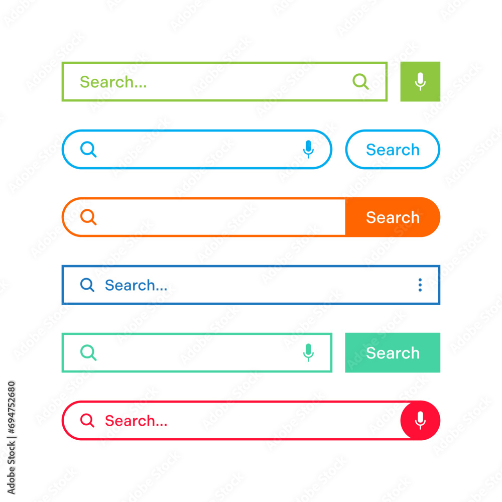 Poster colorful search bar templates. internet browser engine with search box, address bar and text field. 