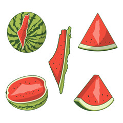 Collection of Palestinian watermelon designs. Vector illustration - obrazy, fototapety, plakaty