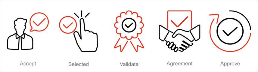 A set of 5 Checkmark icons as accept, selected, validate