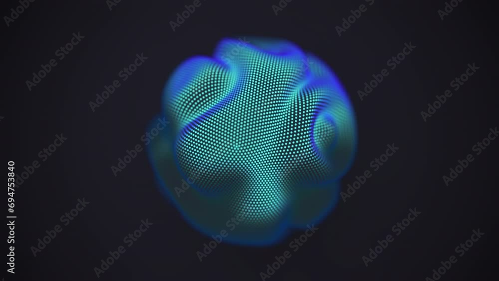 Poster 3d blue sphere made of flowing digital particles on black background. abstract concept of artificial