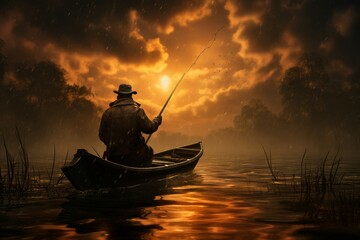 Man fishing boat. Adult gear. Generate Ai