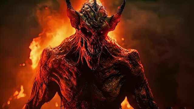 Scary demon monster in hell. Created with generative AI.	

