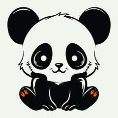 "Sleek Noir Panda: Enchanting Stylized Black Silhouette Vector Design"