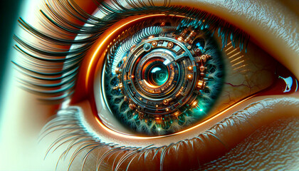 Cyberpunk-inspired eye with a mechanical iris