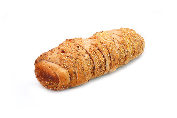 Gluten free rye bread isolated on white background. Healthy bakery, pastry, bun