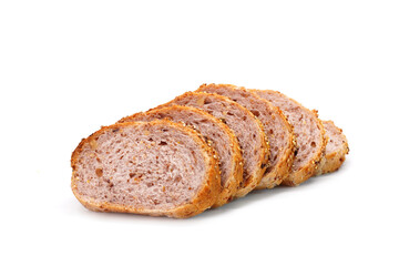 Gluten free rye bread isolated on white background. Healthy bakery, pastry, bun