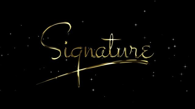 gold signature, animated handwritten gold signature with a black background, 4k animation of lettering text