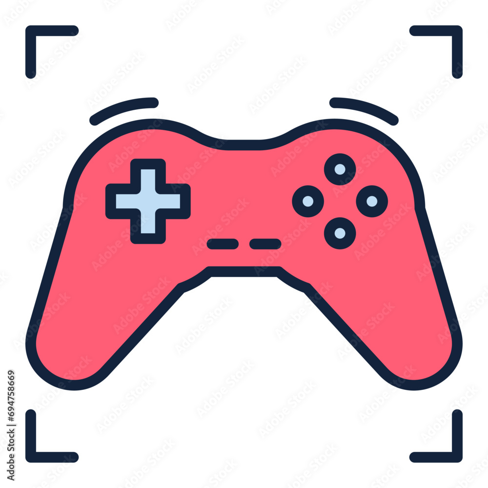 Poster red game controller - gamepad vector controlling device colored icon or design element