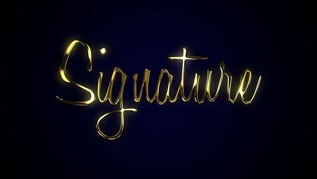 gold signature, animated handwritten gold signature with a black background, 4k animation of lettering text