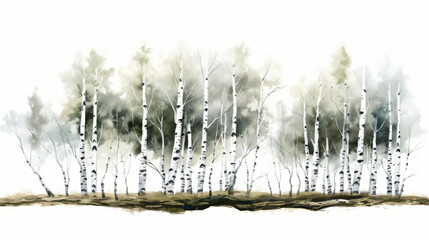 Birch Tree Illustration on White Background