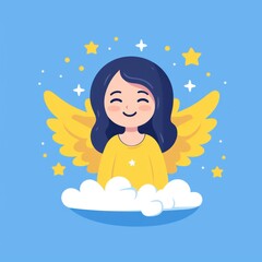 Beautiful Animated Female Angel Background with Empty Copy Space for Text - Holy Woman Heavenly Backdrop - Flat Vector Angel Graphic Illustration Wallpaper created with Generative AI Technology