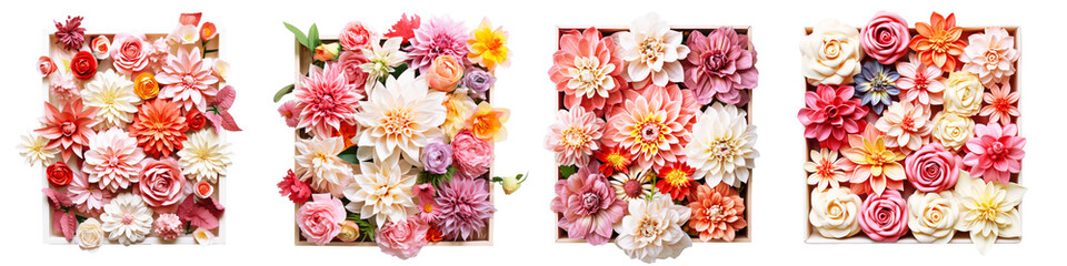 set of  decor flowers in a box on isolated background