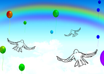 風景　空飛ぶ鳩