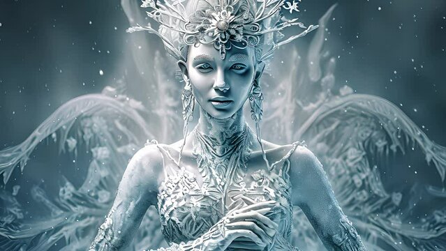 Goddess of Winter made from Snowflakes. Created with Generative AI.	
