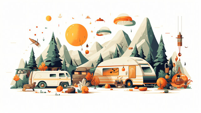 Camping Illustration on White Background