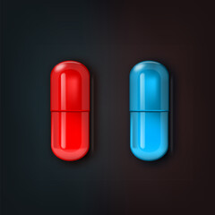 Red And Blue Medical Pill Closeup Isolated
