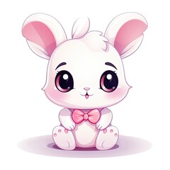Cute white rabbits. Isolated children's, cartoon illustration, clipart. Print for T-shirts, dresses, mugs, notebooks