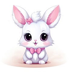 Naklejka premium Cute white rabbits. Isolated children's, cartoon illustration, clipart. Print for T-shirts, dresses, mugs, notebooks