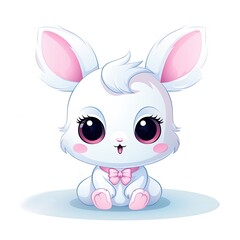 Cute white rabbits. Isolated children's, cartoon illustration, clipart. Print for T-shirts, dresses, mugs, notebooks
