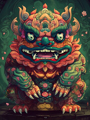 generated illustration of Chinese traditional lion dance