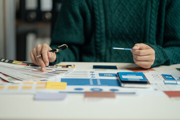 Creative digital development agency. developer brainstorming on their project with laptop,...
