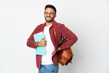 Young student man isolated on white background suffering from backache for having made an effort