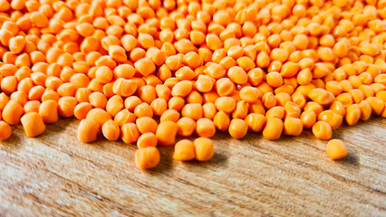 Orange granules on a table