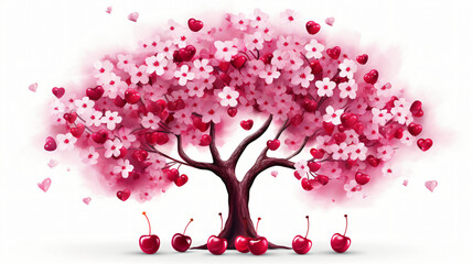 Cherry Tree Illustration on White Background