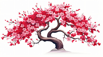 Cherry Tree Illustration on White Background