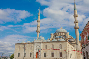 New Mosque, also known as Yeni Cami, Ottoman imperial mosque dominates Istanbul skyline in Eminonu...