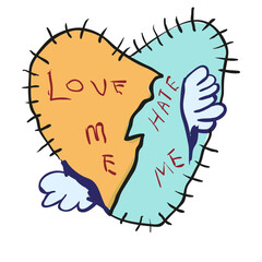 broken heart in flat style in vector.plush torn heart. image for poster sticker postcard print