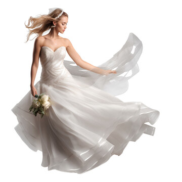Close up bride in white wedding dress does not include a veil, isolated on transparent background, PNG, 300 DPI