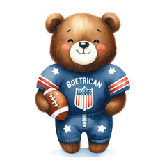 watercolor cute bear costume american football player clipart