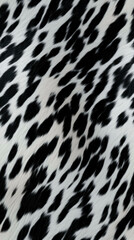 Seamless cowhide pattern, black spots on white leather texture.
