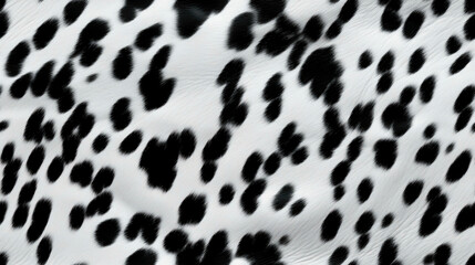 Seamless cowhide pattern, black spots on white leather texture.
