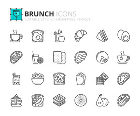 Line icons about brunch. Pixel perfect 64x64 and editable stroke