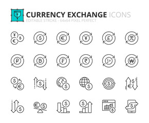 Simple set of outline icons about currency exchange