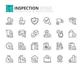 Line icons about inspection. Pixel perfect 64x64 and editable stroke - 694772236