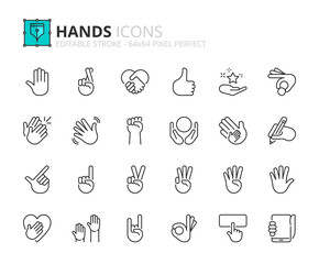 Line icons about hand getures. Pixel perfect 64x64 and editable stroke