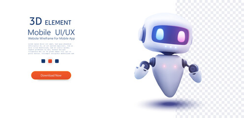 Futuristic Floating Robot with Illuminated Visor and Hovering Body on Transparent Background. 3d  Robot chatbot, AI in science and business. Vector illustration - obrazy, fototapety, plakaty