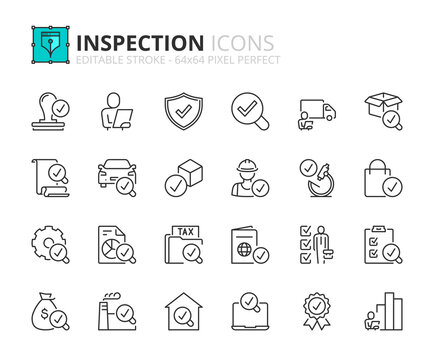 Line icons about inspection. Pixel perfect 64x64 and editable stroke