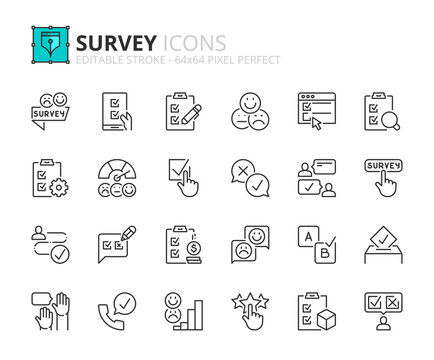 Line icons about survey. Pixel perfect 64x64 and editable stroke