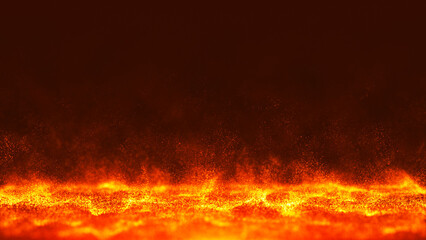 Fiery sparks on a dark background. Glowing sparks fly upward. Realistic fire, sparks and flames. Yellow and red light effect. Fiery orange glowing flying particles on a black background in 4k