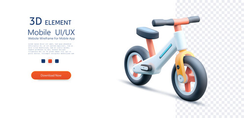 Stylish Toddler Balance Bike with Modern Design. Walking bike in blue. Isolated object on transparent background