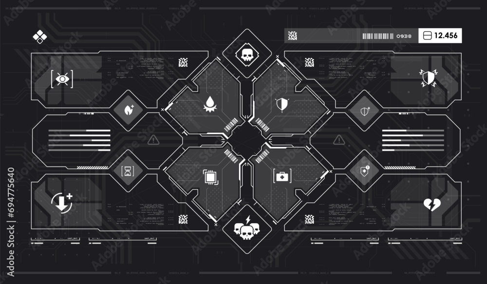 Poster sci-fi futuristic hud dashboard display virtual reality technology screen. game ui screen, abstract 