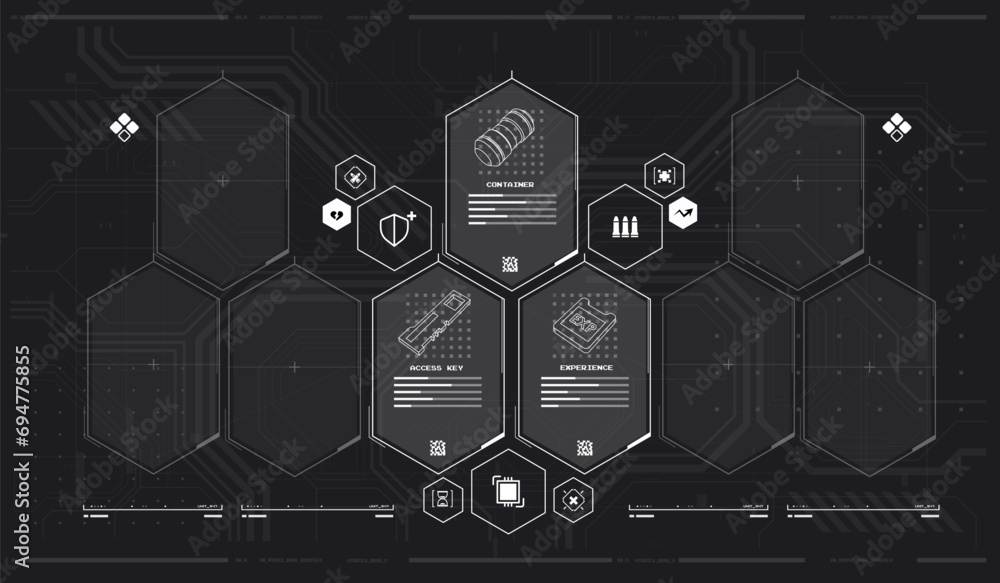 Poster sci-fi futuristic hud dashboard display virtual reality technology screen. game ui screen, abstract 