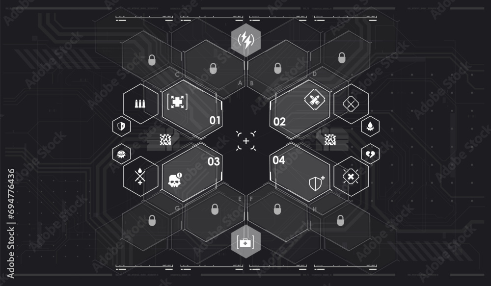Poster sci-fi futuristic hud dashboard display virtual reality technology screen. game ui screen, abstract 