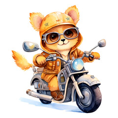 Cute Funny Fox Motorcycle Clipart Illustration